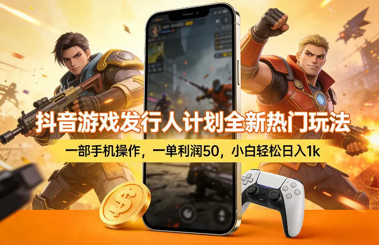 抖音游戏发行人计划全新热门玩法，一部手机操作，一单利润50，小白轻松日入1k-星鸦资源