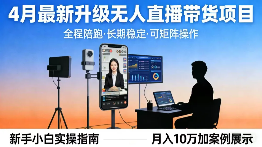 4月最新升级 无人直播 带货 全程陪跑 长期稳定 可矩阵 每天半小时新手小白实操月入 十万-星鸦资源