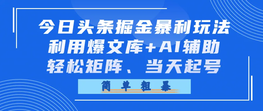 今日头条掘金暴利玩法，利用爆文库+AI辅助，轻松矩阵、当天起号，简单粗暴-星鸦资源