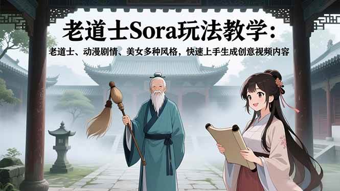 图片[1]-（16862期）老道士Sora玩法教学：老道士、动漫剧情、美女多种风格，快速上手生成创意视频内容-星鸦资源