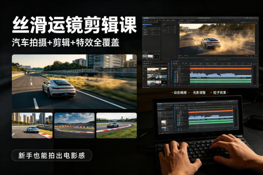 大叔丝滑运镜剪辑课，汽车拍摄+剪辑+特效全覆盖，新手也能拍出电影感-星鸦资源