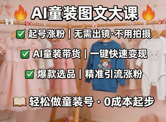 AI童装图文剪辑，某社群童装图文大课，起号涨粉、AI童装带货、爆款选品，无需出镜和拍摄-星鸦资源