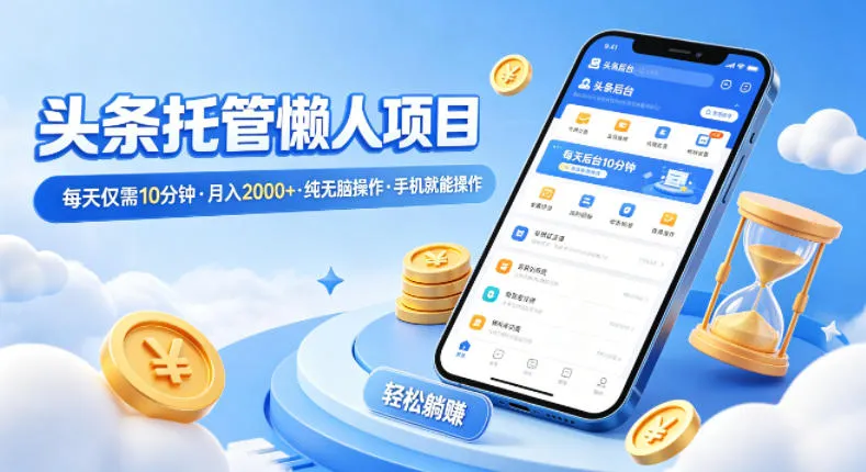 头条托管懒人项目，每天仅需10分钟，月入2000+，纯无脑操作，手机就能操作-星鸦资源