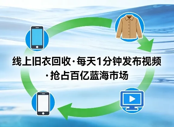 线上旧衣回收项目，我们给你提供视频，每天花一分钟发布视频，抢占百亿蓝海市场