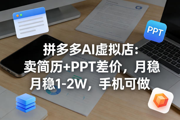 【暴力项目】拼多多AI虚拟店：卖简历+PPT差价，月稳1-2W，手机可做-星鸦资源