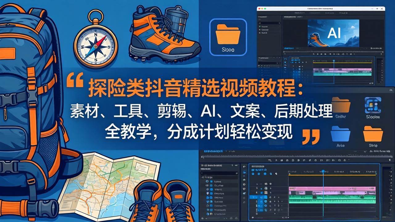 （17994期）探险类抖音精选视频教程：素材、工具、剪辑、AI、文案、后期处理全教学，分成计划轻松变现-星鸦资源