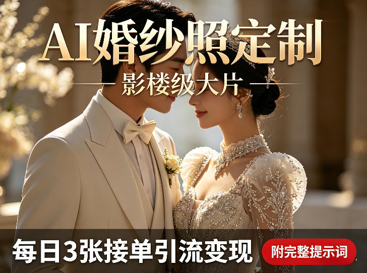 AI婚纱照定制影楼级大片，每日3张接单引流变现，轻松实现副业增收（附完整提示词）-星鸦资源