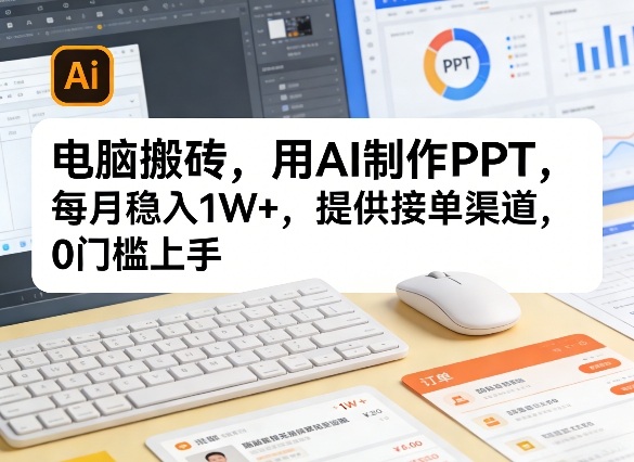 电脑搬砖，用AI制作PPT，每月稳入1W+，提供接单渠道，0门槛上手！-星鸦资源