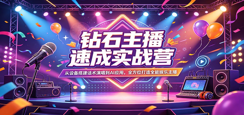 钻石主播速成实战营：从设备搭建话术演唱到AI应用，全方位打造全能娱乐主播-星鸦资源