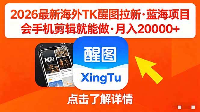 （18112期）26年最新海外Tk醒图拉新，蓝海项目，会手机剪辑就可以做，月入20000＋-星鸦资源
