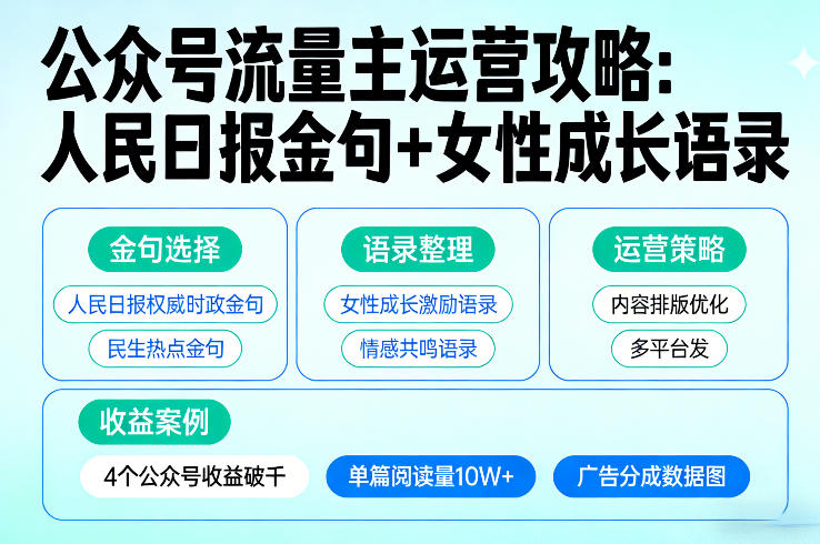利用人民日报金句+女性成长语录做公众号流量主，4个公众号收益破千-星鸦资源