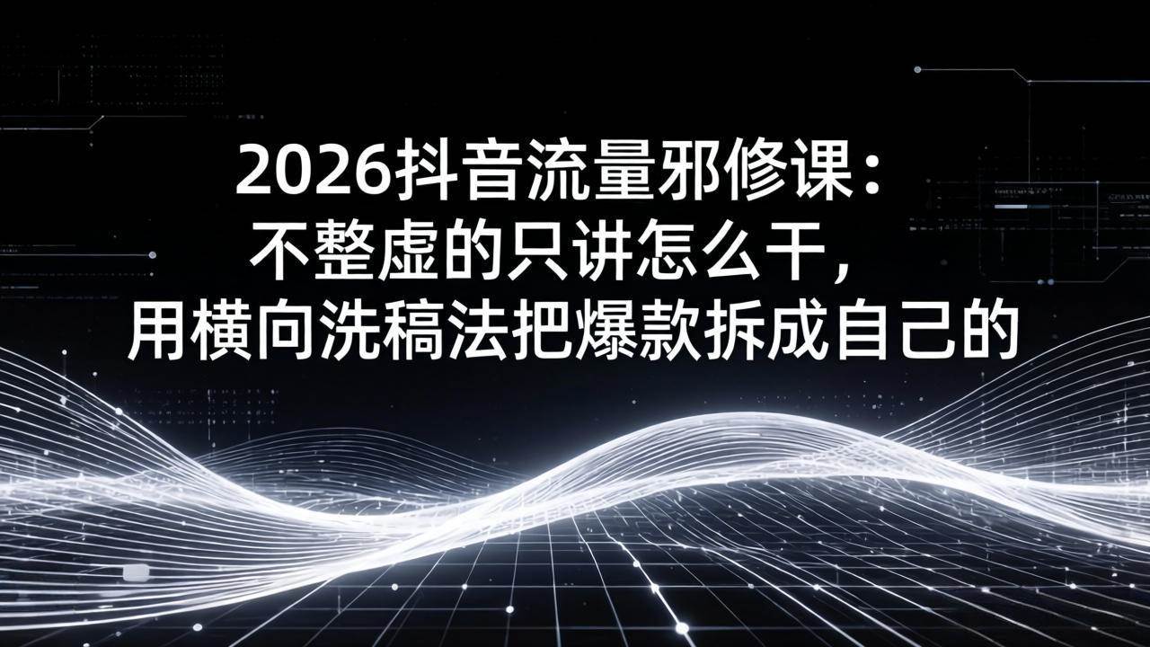 （17725期）2026抖音流量邪修课：不整虚的只讲怎么干，用横向洗稿法把爆款拆成自己的-星鸦资源