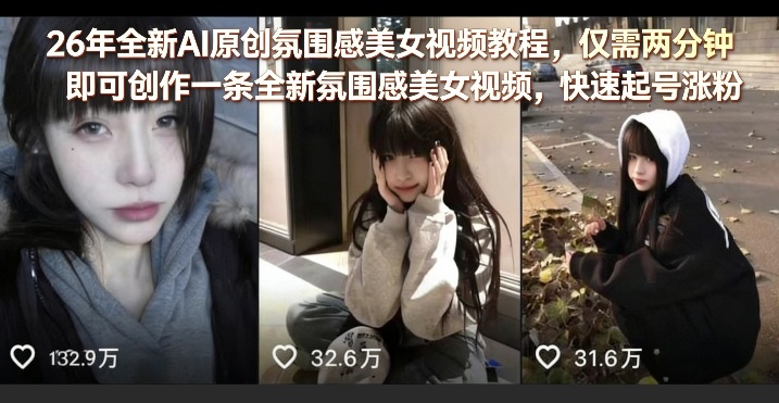 26年全新AI原创氛围感美女视频教程，仅需两分钟即可创作一条全新氛围感美女视频，快速起号涨粉-星鸦资源