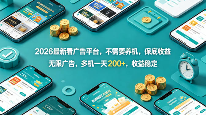 2026最新看广告平台，不需要养机，保底收益，无限广告，多机一天200+，收益稳定【揭秘】-星鸦资源