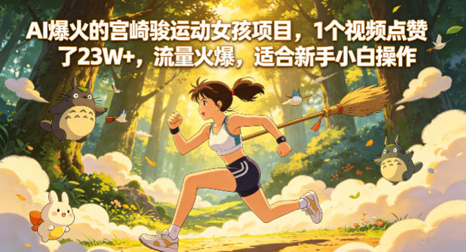 AI爆火的宫崎骏运动女孩项目，1个视频点赞了23W+，流量火爆，适合新手小白操作【详细拆解】-星鸦资源