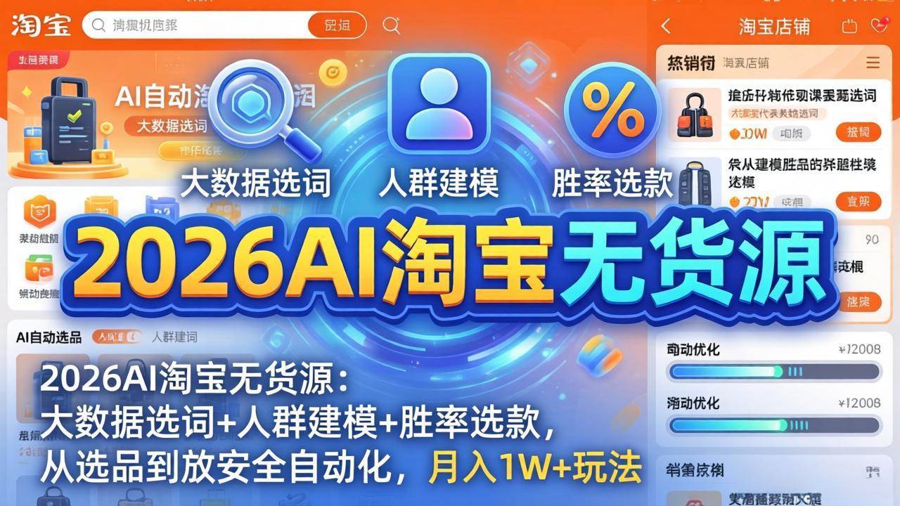 （17812期）2026AI淘宝无货源：大数据选词+人群建模+胜率选款，从选品到放大全自动化，月入1W+玩法-星鸦资源