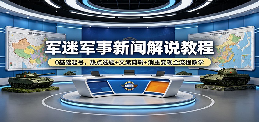 军迷军事新闻解说教程：0基础起号，热点选题+文案剪辑+消重变现全流程教学-星鸦资源