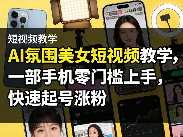 AI氛围美女短视频教学，一部手机零门槛上手，快速起号涨粉-星鸦资源