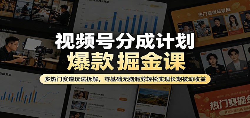 视频号分成计划爆款掘金课：多热门赛道玩法拆解，零基础无脑混剪轻松实现长期被动收益-星鸦资源