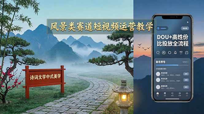 （17992期）风景类赛道短视频运营教学：诗词文学中式美学，新号养号对标账号定位，DOU+高性价比投放全流程-星鸦资源