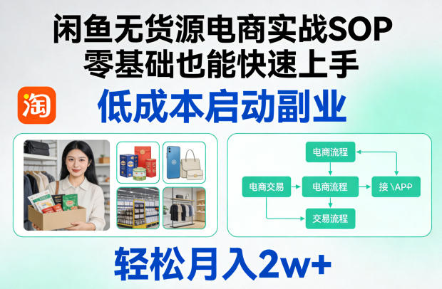 闲鱼无货源电商实战SOP，零基础也能快速上手，低成本启动副业，轻松月入2w+-星鸦资源
