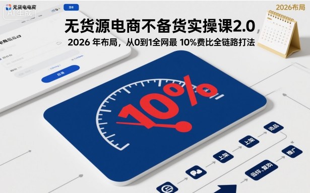 无货源电商不备货实操课2.0，2026年布局，从0到1全网最低10%费比全链路打法【更新26年4月】-星鸦资源