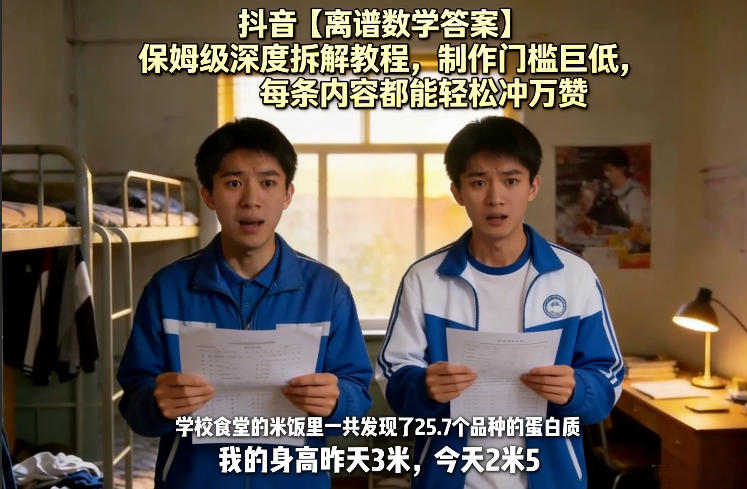 抖音【离谱数学答案】保姆级深度拆解教程，制作门槛巨低，每条内容都能轻松冲万赞，附详细步骤-星鸦资源