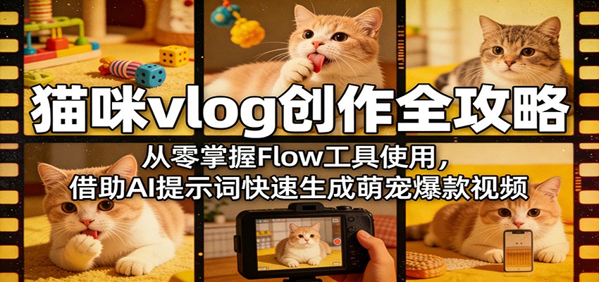 猫咪vlog创作全攻略：从零掌握Flow工具使用，借助AI提示词快速生成萌宠爆款视频-星鸦资源
